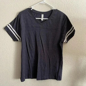 💥Navy Short Sleeves White Stripes Top L